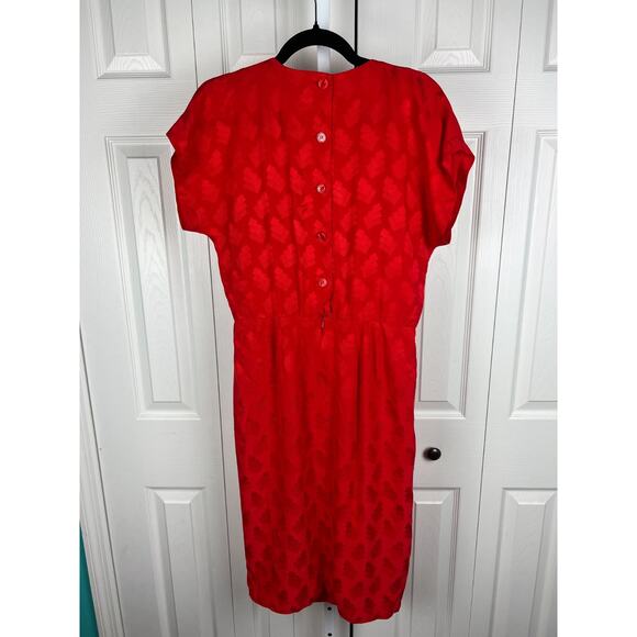 Liz Claiborne Dress 80s Silk Red Blouson Dress Back Button Size 6 Textured - Picture 6 of 7